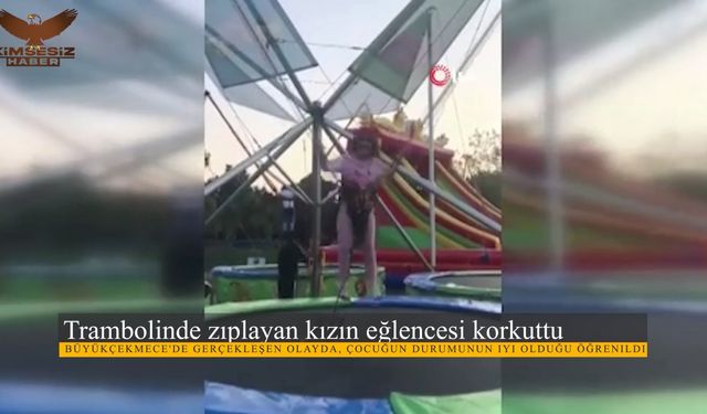 Trambolinde zıplayan kızın eğlencesi yürekleri ağza getirdi